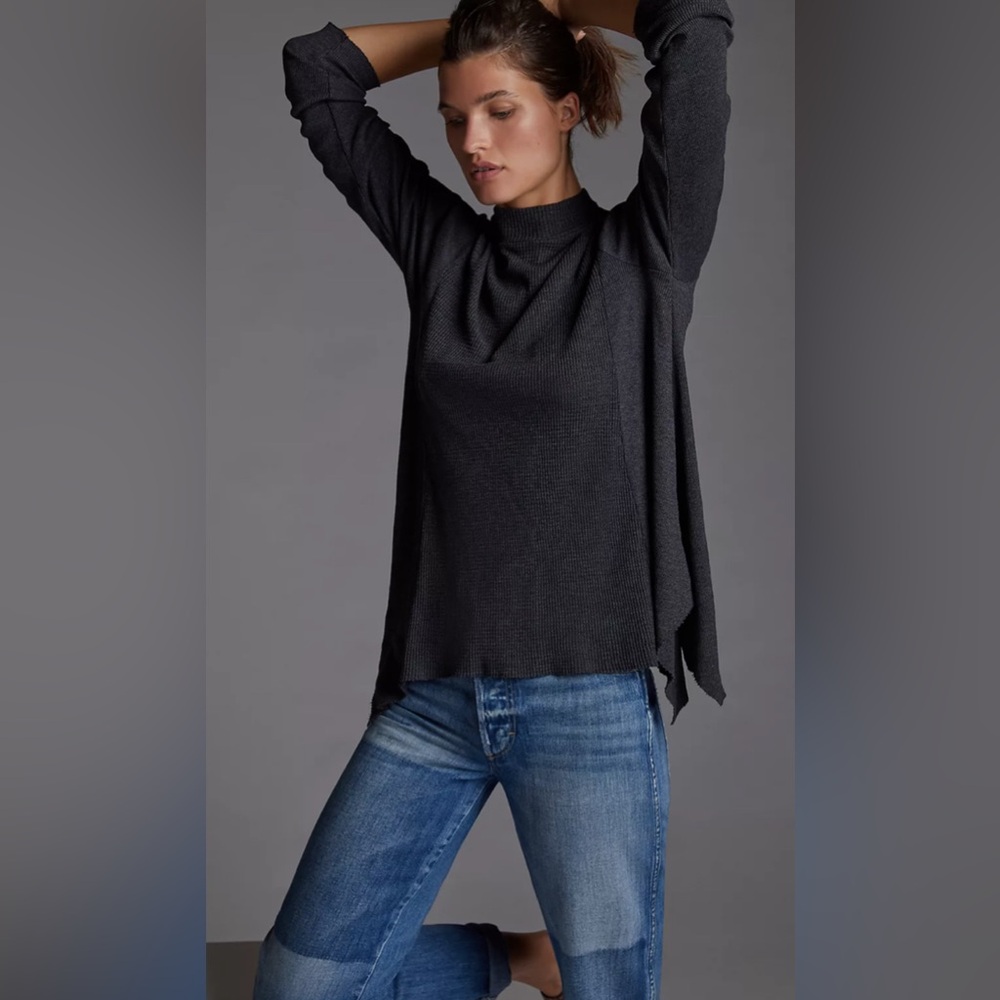 Anthropologie T.La long sleeve thermal waffle knit mock neck babydoll style top